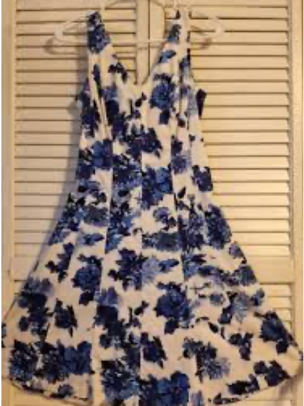 Chaps White Midi Dress with Blue Floral Print